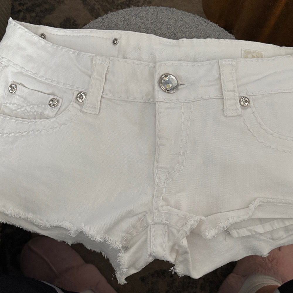 L.A. idol White Denim Cutoff Shorts with Rhinestone Accents